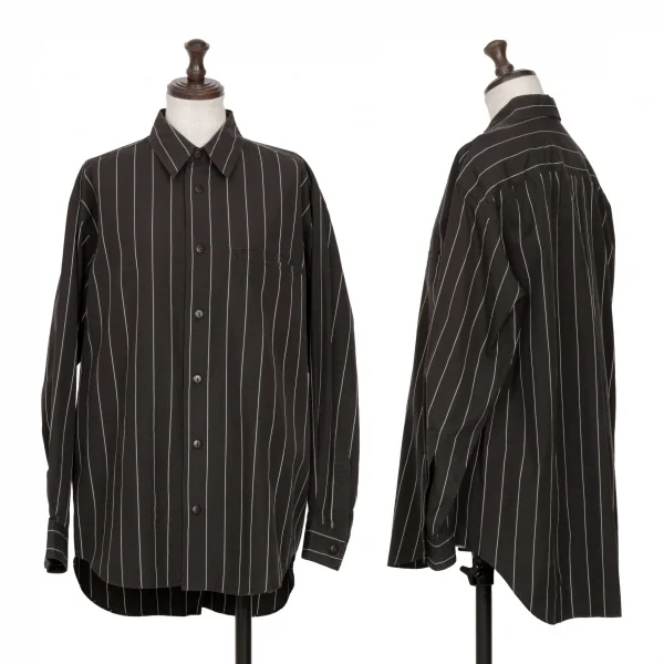 ISSEY MIYAKE Stripe Cotton Long Sleeve Shirt Black M K-130811_001