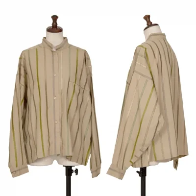 ISSEY MIYAKE Stand Collar Stripe Long Sleeve Shirt
