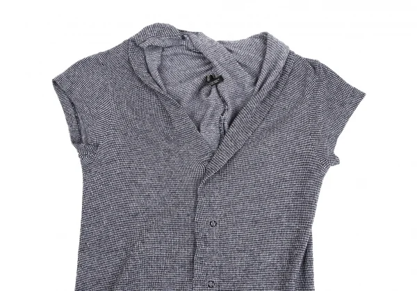 ヨウジヤマモト ノアールYohji Yamamoto NOIR コットン変形アシンメトリースナップボタン半袖シャツ 紺2 K-130847_003