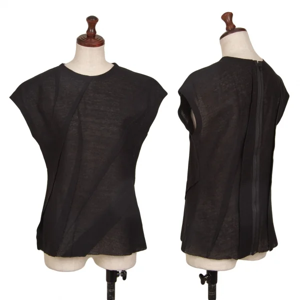 ヨウジヤマモト ファムYohji Yamamoto FEMME ランダムタックバックジップノースリーブトップス 黒2 K-130855_001