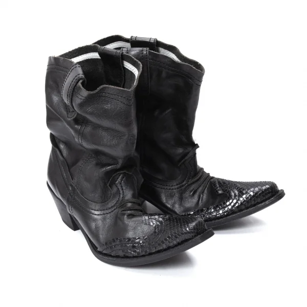 ジュンヤワタナベマンピンク コムデギャルソンJUNYA WATANABE MAN PINK COMME des GARCONS レザー切替ミドル丈ウエスタンブーツ 黒M(24cm位) K-130866_001