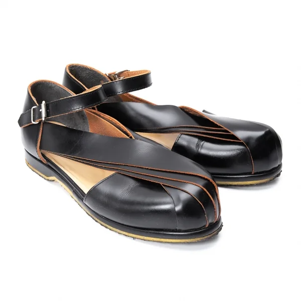 コムデギャルソンCOMME des GARCONS レザー切替アンクルストラップフラットサンダル 黒24.5 K-130867_001