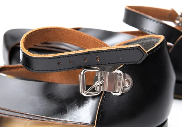 コムデギャルソンCOMME des GARCONS レザー切替アンクルストラップフラットサンダル 黒24.5 K-130867_010