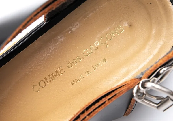 コムデギャルソンCOMME des GARCONS レザー切替アンクルストラップフラットサンダル 黒24.5 K-130867_011