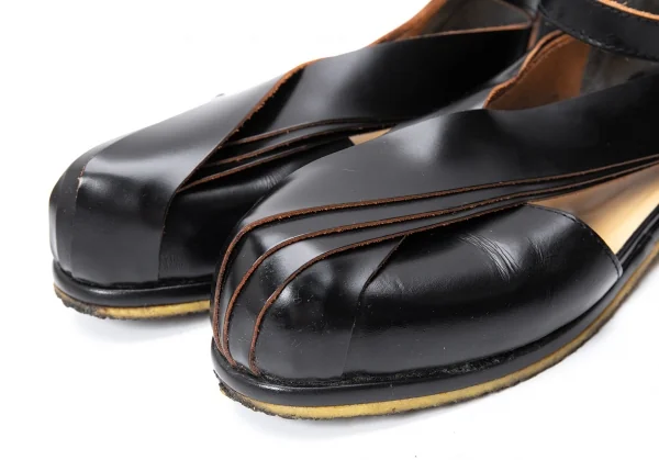コムデギャルソンCOMME des GARCONS レザー切替アンクルストラップフラットサンダル 黒24.5 K-130867_003