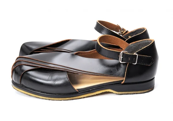 コムデギャルソンCOMME des GARCONS レザー切替アンクルストラップフラットサンダル 黒24.5 K-130867_004