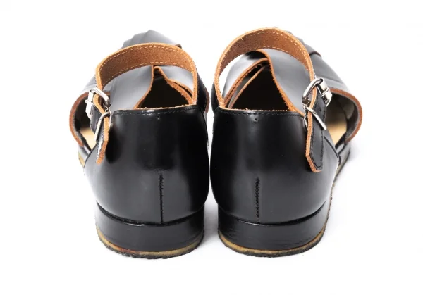 コムデギャルソンCOMME des GARCONS レザー切替アンクルストラップフラットサンダル 黒24.5 K-130867_005