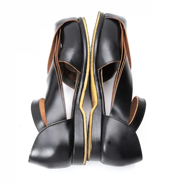 コムデギャルソンCOMME des GARCONS レザー切替アンクルストラップフラットサンダル 黒24.5 K-130867_008