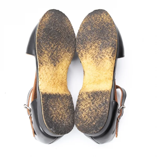 コムデギャルソンCOMME des GARCONS レザー切替アンクルストラップフラットサンダル 黒24.5 K-130867_009