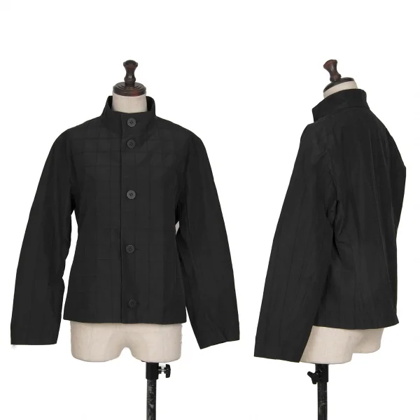 イッセイミヤケISSEY MIYAKE 格子織りスタンドカラーセットアップスーツ 黒S位 1 K-130889_002