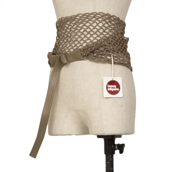 ISSEY MIYAKE Mesh Switching Leather Belt Mocha  K-130919_001
