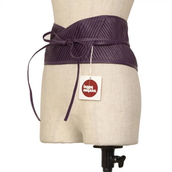 ISSEY MIYAKE Pleats Switching Leather Belt Purple M K-130922_001