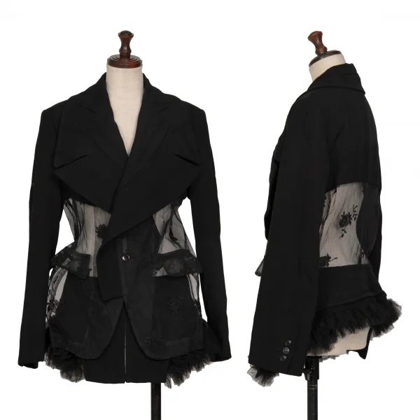 コムデギャルソンCOMME des GARCONS薔薇刺繍ネット切替デザインジャケット 黒M K-130927_001