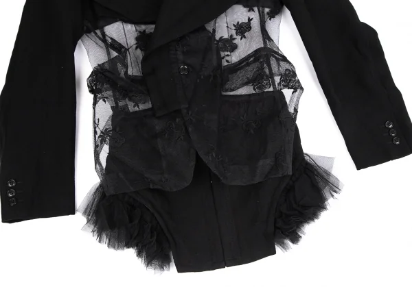 コムデギャルソンCOMME des GARCONS薔薇刺繍ネット切替デザインジャケット 黒M K-130927_010