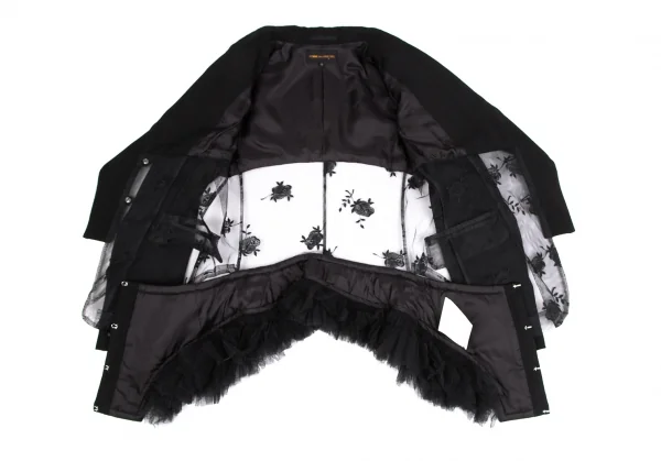 コムデギャルソンCOMME des GARCONS薔薇刺繍ネット切替デザインジャケット 黒M K-130927_012