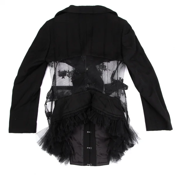 コムデギャルソンCOMME des GARCONS薔薇刺繍ネット切替デザインジャケット 黒M K-130927_014