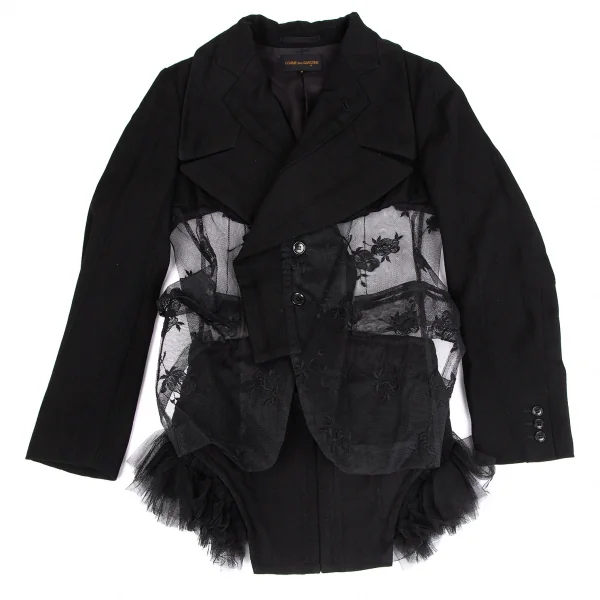コムデギャルソンCOMME des GARCONS薔薇刺繍ネット切替デザインジャケット 黒M K-130927_002