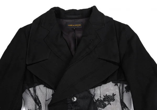 コムデギャルソンCOMME des GARCONS薔薇刺繍ネット切替デザインジャケット 黒M K-130927_003