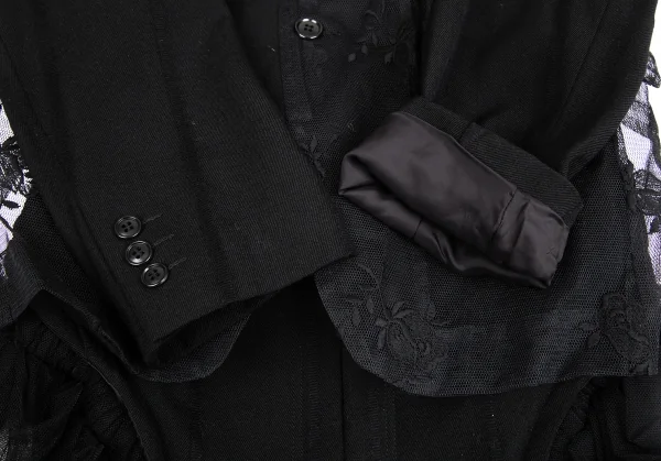 コムデギャルソンCOMME des GARCONS薔薇刺繍ネット切替デザインジャケット 黒M K-130927_009