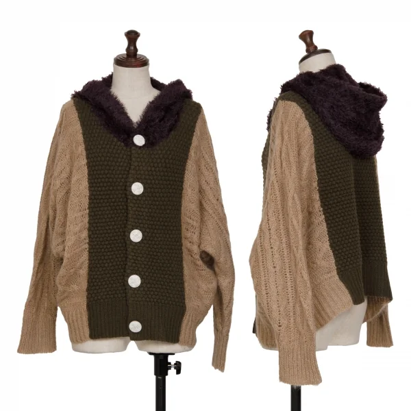 スナオクワハラsunao kuwahara パターン切替フーディーニットカーディガン モカオリーブM K-130959_001