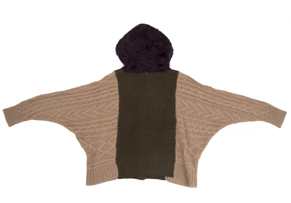 スナオクワハラsunao kuwahara パターン切替フーディーニットカーディガン モカオリーブM K-130959_010