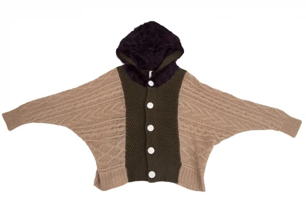 スナオクワハラsunao kuwahara パターン切替フーディーニットカーディガン モカオリーブM K-130959_002