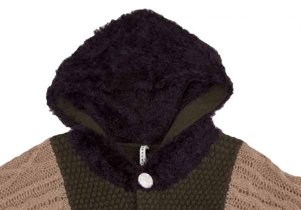 スナオクワハラsunao kuwahara パターン切替フーディーニットカーディガン モカオリーブM K-130959_003