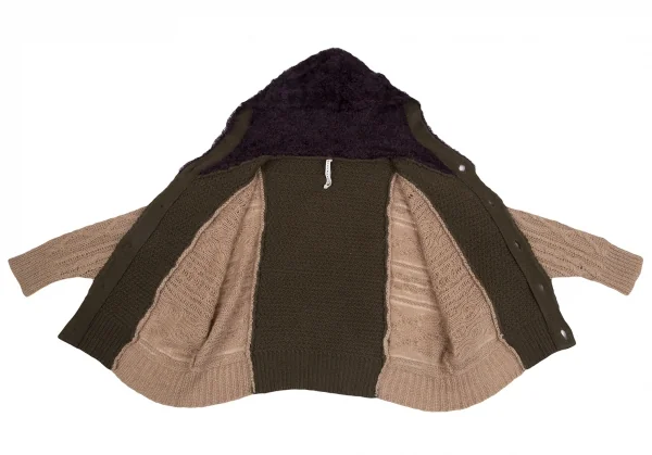 スナオクワハラsunao kuwahara パターン切替フーディーニットカーディガン モカオリーブM K-130959_009