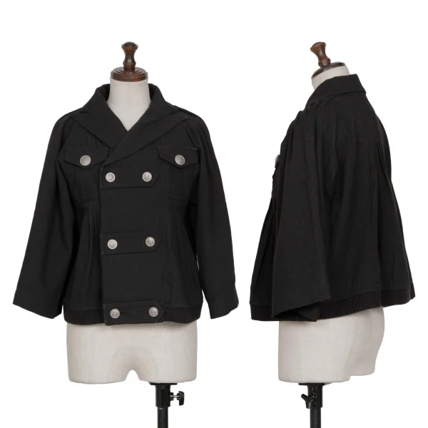 スナオクワハラsunao kuwahara ウール混フロントギャザーデザインワイドスリーブジャケット 黒M K-130962_001