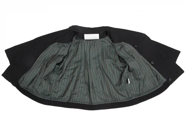 スナオクワハラsunao kuwahara ウール混フロントギャザーデザインワイドスリーブジャケット 黒M K-130962_010