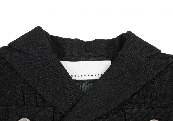 スナオクワハラsunao kuwahara ウール混フロントギャザーデザインワイドスリーブジャケット 黒M K-130962_004