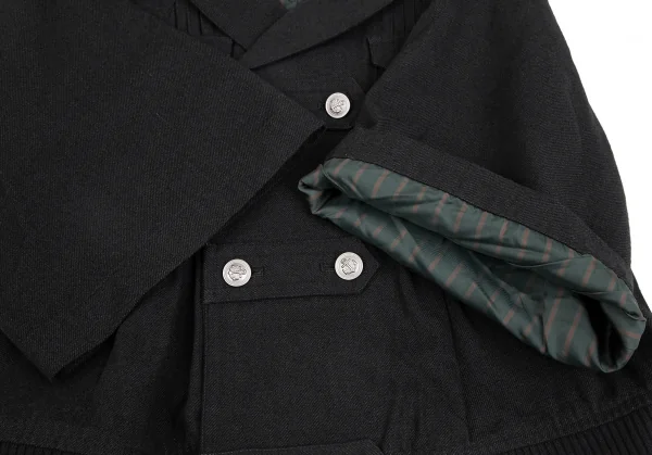 スナオクワハラsunao kuwahara ウール混フロントギャザーデザインワイドスリーブジャケット 黒M K-130962_008