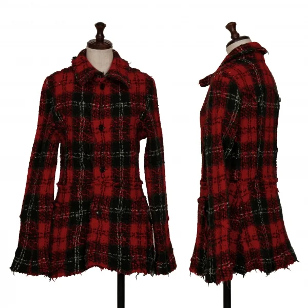 スナオクワハラsunao kuwahara 縮絨チェックニットジャケット 赤緑M位 K-130966_001