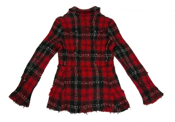 スナオクワハラsunao kuwahara 縮絨チェックニットジャケット 赤緑M位 K-130966_011
