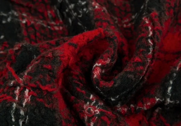 スナオクワハラsunao kuwahara 縮絨チェックニットジャケット 赤緑M位 K-130966_013