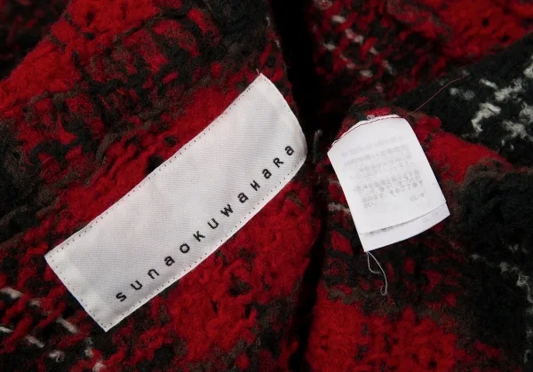 スナオクワハラsunao kuwahara 縮絨チェックニットジャケット 赤緑M位 K-130966_014