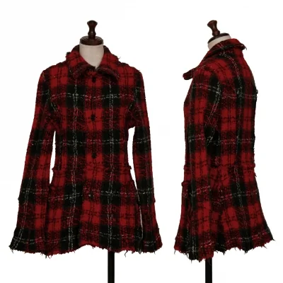 sunaokuwahara Fulling Wool Check Knit Jacket