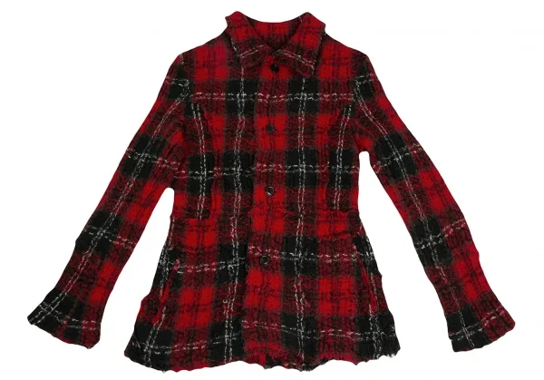 スナオクワハラsunao kuwahara 縮絨チェックニットジャケット 赤緑M位 K-130966_002