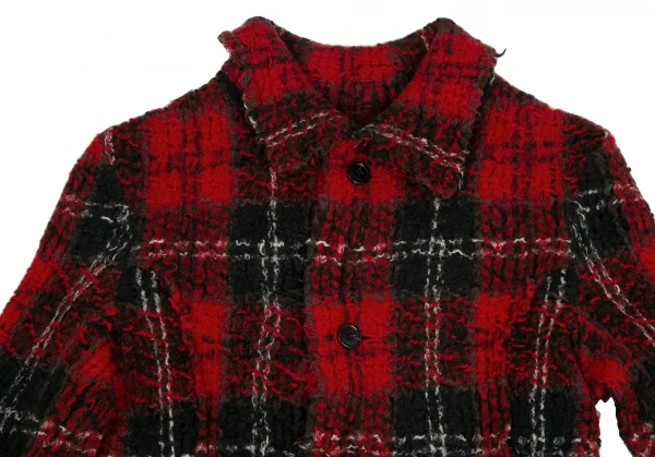 スナオクワハラsunao kuwahara 縮絨チェックニットジャケット 赤緑M位 K-130966_003