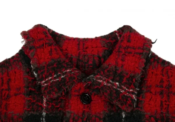 スナオクワハラsunao kuwahara 縮絨チェックニットジャケット 赤緑M位 K-130966_004