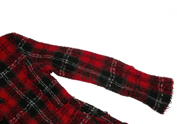 スナオクワハラsunao kuwahara 縮絨チェックニットジャケット 赤緑M位 K-130966_006