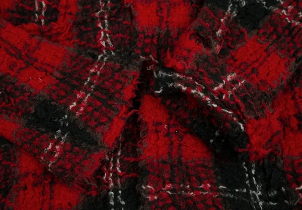 スナオクワハラsunao kuwahara 縮絨チェックニットジャケット 赤緑M位 K-130966_007