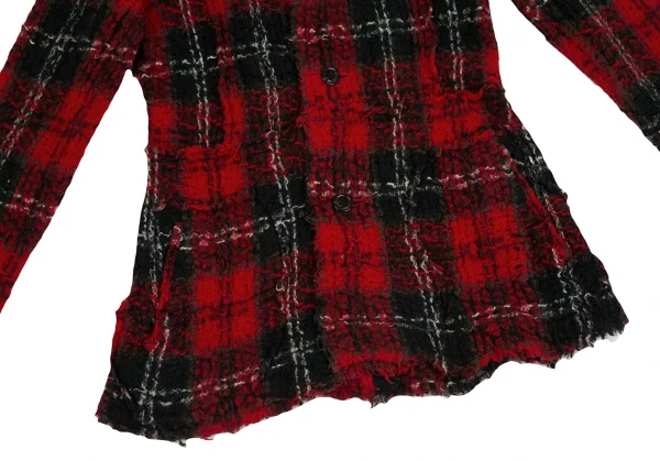 スナオクワハラsunao kuwahara 縮絨チェックニットジャケット 赤緑M位 K-130966_008