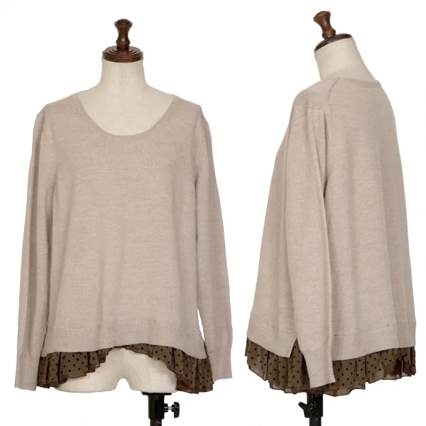 スナオクワハラsunao kuwahara ウール裾ドットフリルチュールレイヤードニットセーター ベージュM K-130975_001