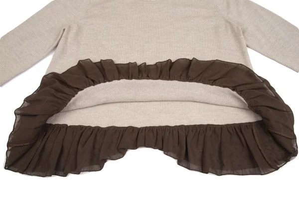 スナオクワハラsunao kuwahara ウール裾ドットフリルチュールレイヤードニットセーター ベージュM K-130975_010