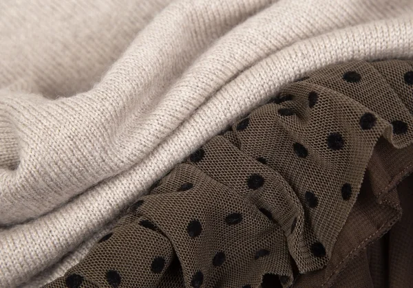 スナオクワハラsunao kuwahara ウール裾ドットフリルチュールレイヤードニットセーター ベージュM K-130975_013