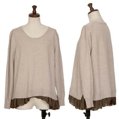 スナオクワハラsunao kuwahara ウール裾ドットフリルチュールレイヤードニットセーター ベージュ