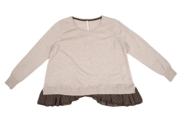 スナオクワハラsunao kuwahara ウール裾ドットフリルチュールレイヤードニットセーター ベージュM K-130975_002