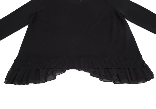 スナオクワハラsunao kuwahara ウール裾ドットフリルチュールレイヤードニットセーター 黒M K-130976_006