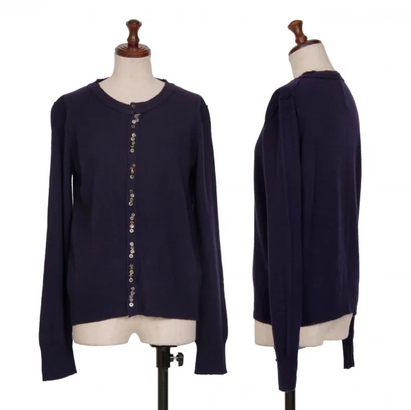 スナオクワハラsunao kuwahara カシミヤ混紡メニーボタンラウンドカラーニットカーディガン 紺M K-130993_001